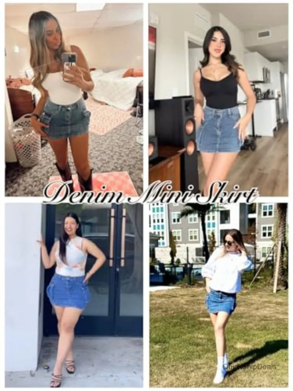 Women Denim Mini Skirt Y2K Low Rise Flap Pockets